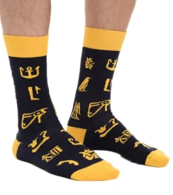 Strümpfe & Socken|Socken & Unterwäsche*Moustard 6 Paar Hieroglyphs Baumwoll-Socken mit Ägyptische Hieroglyphen gemusterte lange Strümpfe 20S-HIERO Gelb/Schwarz