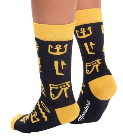 Strümpfe & Socken|Socken & Unterwäsche*Moustard 6 Paar Hieroglyphs Baumwoll-Socken mit Ägyptische Hieroglyphen gemusterte lange Strümpfe 20S-HIERO Gelb/Schwarz
