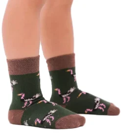 Strümpfe & Socken|Kinder-Unterwäsche*Moustard 6 Paar Kinder Baumwoll-Socken mit Straußen Allover-Print gemusterte Stopper-Socken Baby-Socken 20S-OSTR-1224 Hellbraun/Grün/Rosa