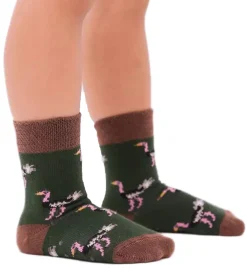 Strümpfe & Socken|Kinder-Unterwäsche*Moustard 6 Paar Kinder Baumwoll-Socken mit Straußen Allover-Print gemusterte Stopper-Socken Baby-Socken 20S-OSTR-012 Braun/Grün/Rosa