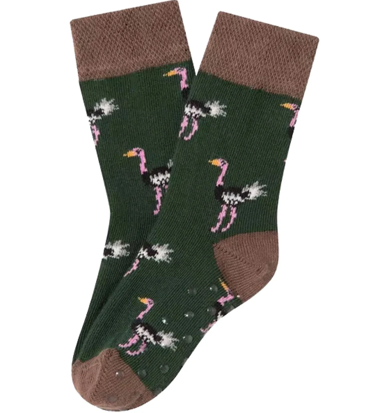 Strümpfe & Socken|Kinder-Unterwäsche*Moustard 1 Paar Kinder Baumwoll-Socken mit Straußen Allover-Print gemusterte Stopper-Socken Baby-Socken 20S-OSTR-1224 Hellbraun/Grün/Rosa