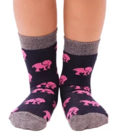 Strümpfe & Socken|Kinder-Unterwäsche*Moustard 1 Paar Kinder-Socken aus Baumwolle Stopper-Socken mit Elefanten-Print Kleinkinder-Socken 20S-ELEP Schwarz/Rosa/Grau