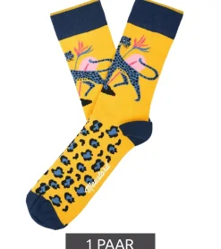 Strümpfe & Socken|Socken & Unterwäsche*Moustard 1 Paar Leopard Baumwoll-Socken Leoparden Design und Musterung gemusterte lange Strümpfe 22S-LEO Blau/Gelb/Rosa