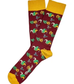 Strümpfe & Socken|Unterwäsche & Socken*Moustard 1 Paar Mardi Grass Herren Baumwoll-Socken mit Harlekin und Narrenkappen Allover-Print gemusterte lange Strümpfe 17S-MGRASS-M Gelb/Dunkelrot/Gelb