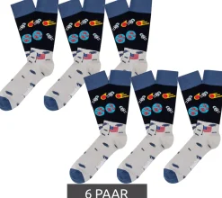 Strümpfe & Socken|Unterwäsche & Socken*Moustard 6 Paar Moon Landing Astronaut Herren Baumwoll-Socken mit Weltraum Print gemusterte lange Strümpfe 17S-MOON Hellblau/Grau