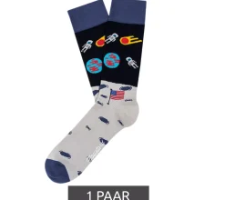 Strümpfe & Socken|Unterwäsche & Socken*Moustard 1 Paar Moon Landing Astronaut Herren Baumwoll-Socken mit Weltraum Print gemusterte lange Strümpfe Dunkelblau/Grau