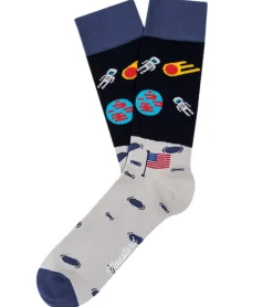 Strümpfe & Socken|Unterwäsche & Socken*Moustard 1 Paar Moon Landing Astronaut Herren Baumwoll-Socken mit Weltraum Print gemusterte lange Strümpfe Dunkelblau/Grau
