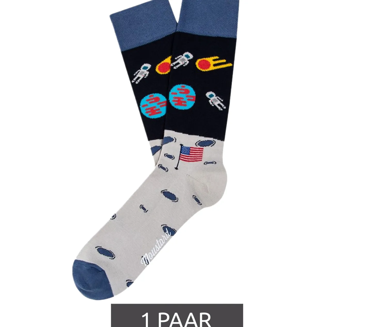 Strümpfe & Socken|Unterwäsche & Socken*Moustard 1 Paar Moon Landing Astronaut Herren Baumwoll-Socken mit Weltraum Print gemusterte lange Strümpfe 17S-MOON Hellblau/Grau