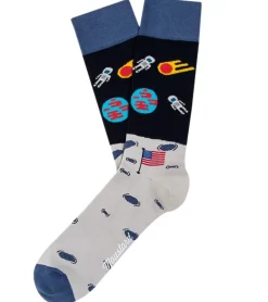 Strümpfe & Socken|Unterwäsche & Socken*Moustard 1 Paar Moon Landing Astronaut Herren Baumwoll-Socken mit Weltraum Print gemusterte lange Strümpfe 17S-MOON Hellblau/Grau