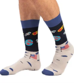 Strümpfe & Socken|Unterwäsche & Socken*Moustard 6 Paar Moon Landing Astronaut Herren Baumwoll-Socken mit Weltraum Print gemusterte lange Strümpfe Dunkelblau/Grau