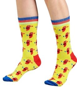 Strümpfe & Socken|Socken & Unterwäsche*Moustard 1 Paar Parrot Baumwoll-Socken mit Papageien-Print gemusterte lange Strümpfe 17S-PARR Gelb/Rot/Blau