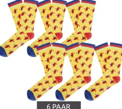 Strümpfe & Socken|Socken & Unterwäsche*Moustard 6 Paar Parrot Baumwoll-Socken mit Papageien-Print gemusterte lange Strümpfe 17S-PARR Gelb/Rot/Blau