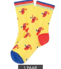 Strümpfe & Socken|Kinder-Unterwäsche*Moustard 1 Paar Parrot Kinder Baumwoll-Socken mit Papageien-Print gemusterte Stopper-Socken Vogel-Print Baby-Socken 20S-PARR Gelb/Blau/Rot/Orange
