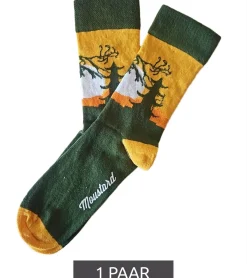 Strümpfe & Socken|Socken & Unterwäsche*Moustard 1 Paar Samurai Baumwoll-Socken mit Silhouette eines Samurai Kämpfers gemusterte lange Strümpfe 22S-SAMU Gelb/Orange/Weiß