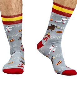 Strümpfe & Socken|Kinder-Unterwäsche*Moustard 1 Paar San Fermin Baumwoll-Socken mit Stierkampf-Symbolen und Spanien-Flagge am Bund gemusterte lange Strümpfe 17SSFER Grau/Rot/Gelb