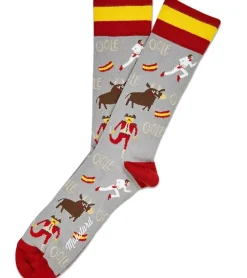 Strümpfe & Socken|Kinder-Unterwäsche*Moustard 6 Paar San Fermin Baumwoll-Socken mit Stierkampf-Symbolen und Spanien-Flagge am Bund gemusterte lange Strümpfe 17SSFER Grau/Rot/Gelb