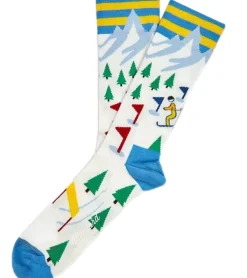 Strümpfe & Socken|Unterwäsche & Socken*Moustard 6 Paar Ski Herren Baumwoll-Socken mit Skipisten-Print gemusterte lange Strümpfe 17S-SKI Weiß/Hellblau/Rot/Grün