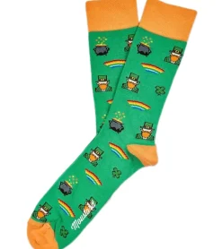 Strümpfe & Socken|Unterwäsche & Socken*Moustard 6 Paar St. Patrick's Herren Baumwoll-Socken mit Regenbogen und Gold-Topf Allover-Print gemusterte lange Strümpfe 17S-SPATR Grün/Orange/Weiß