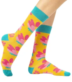 Strümpfe & Socken|Socken & Unterwäsche*Moustard 1 Paar Witty lily yellow flower Baumwoll-Socken mit Blumen-Print gemusterte lange Strümpfe 19S-YFLOW Türkis/Orange/Rosa