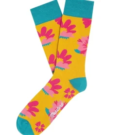 Strümpfe & Socken|Socken & Unterwäsche*Moustard 6 Paar Witty lily yellow flower Baumwoll-Socken mit Blumen-Print gemusterte lange Strümpfe 19S-YFLOW Türkis/Orange/Rosa