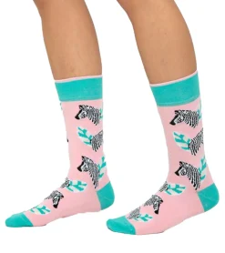 Strümpfe & Socken|Socken & Unterwäsche*Moustard 1 Paar Zebra Baumwoll-Socken mit Zebras gemusterte lange Strümpfe 19S-ZEB Rosa/Grau/Grün