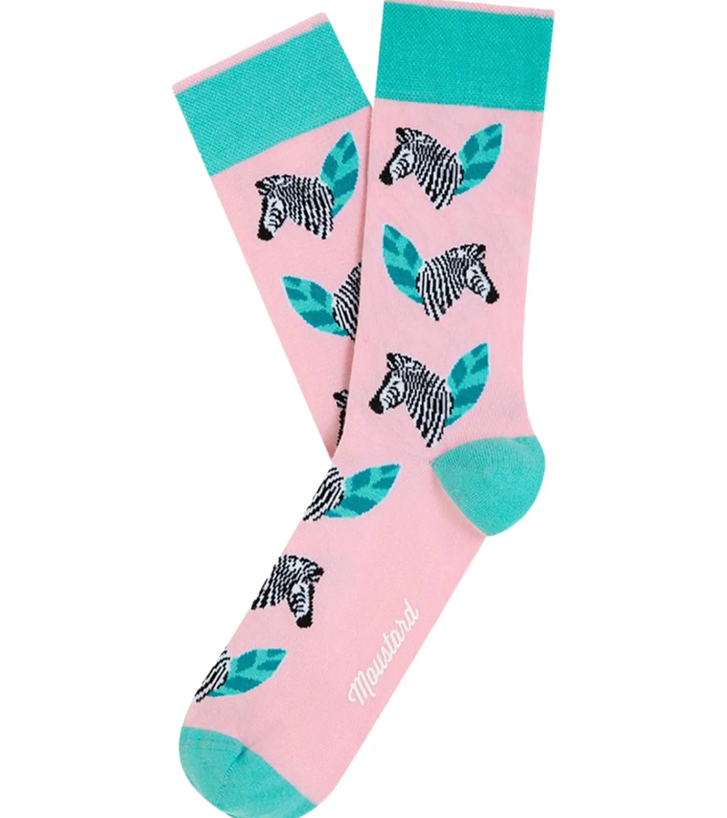 Strümpfe & Socken|Socken & Unterwäsche*Moustard 6 Paar Zebra Baumwoll-Socken mit Zebras gemusterte lange Strümpfe 19S-ZEB Rosa/Grau/Grün