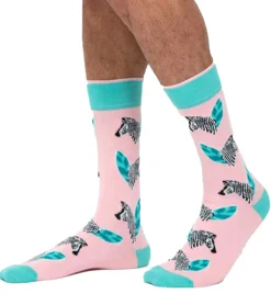 Strümpfe & Socken|Socken & Unterwäsche*Moustard 6 Paar Zebra Baumwoll-Socken mit Zebras gemusterte lange Strümpfe 19S-ZEB Rosa/Grau/Grün