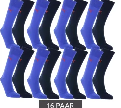 Strümpfe & Socken|Socken & Unterwäsche*PUMA 16 Paar Baumwoll-Socken lange Strümpfe Sport-Socken Sparpack 272001001 970 Dunkelblau/Hellblau