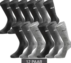 Strümpfe & Socken|Socken & Unterwäsche*PUMA 12 Paar Sport-Strümpfe mit gepolsterten Fußbereich Tennissocken atmungsaktive Socken extra weicher Bund 701224759 Schwarz/Anthrazit/Grau