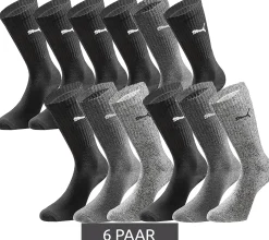 Strümpfe & Socken|Socken & Unterwäsche*PUMA 6 Paar Sport-Strümpfe mit gepolsterten Fußbereich Tennissocken atmungsaktive Socken extra weicher Bund 701224759 Schwarz/Anthrazit/Grau