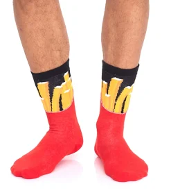 Strümpfe & Socken|Socken & Unterwäsche*TASTIQ 2 Paar Baumwoll-Socken mit Pommes-Print lange Strümpfe in stylischer Pommestüten-Geschenkbox TAS/1/CSX2/FRI Rot/Gelb/Schwarz/Hellblau