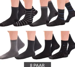 Strümpfe & Socken|Kinder-Unterwäsche*TRUE style 8 Paar Baumwoll-Strümpfe mit Komfortbund nachhaltige Business-Socken im Crew-Style Schwarz/Grau Uni, Schwarz/Grau Bunt oder Navy/Grau