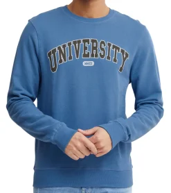 Pullover & Sweater*11 PROJECT Davin Herren Sweater mit UNIVERSITY Frontprint Baumwoll-Sweatshirt 20715943 in Dunkelblau, Grau oder Blau