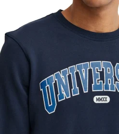 Pullover & Sweater*11 PROJECT Davin Herren Sweater mit UNIVERSITY Frontprint Baumwoll-Sweatshirt 20715943 194024 Dunkelblau