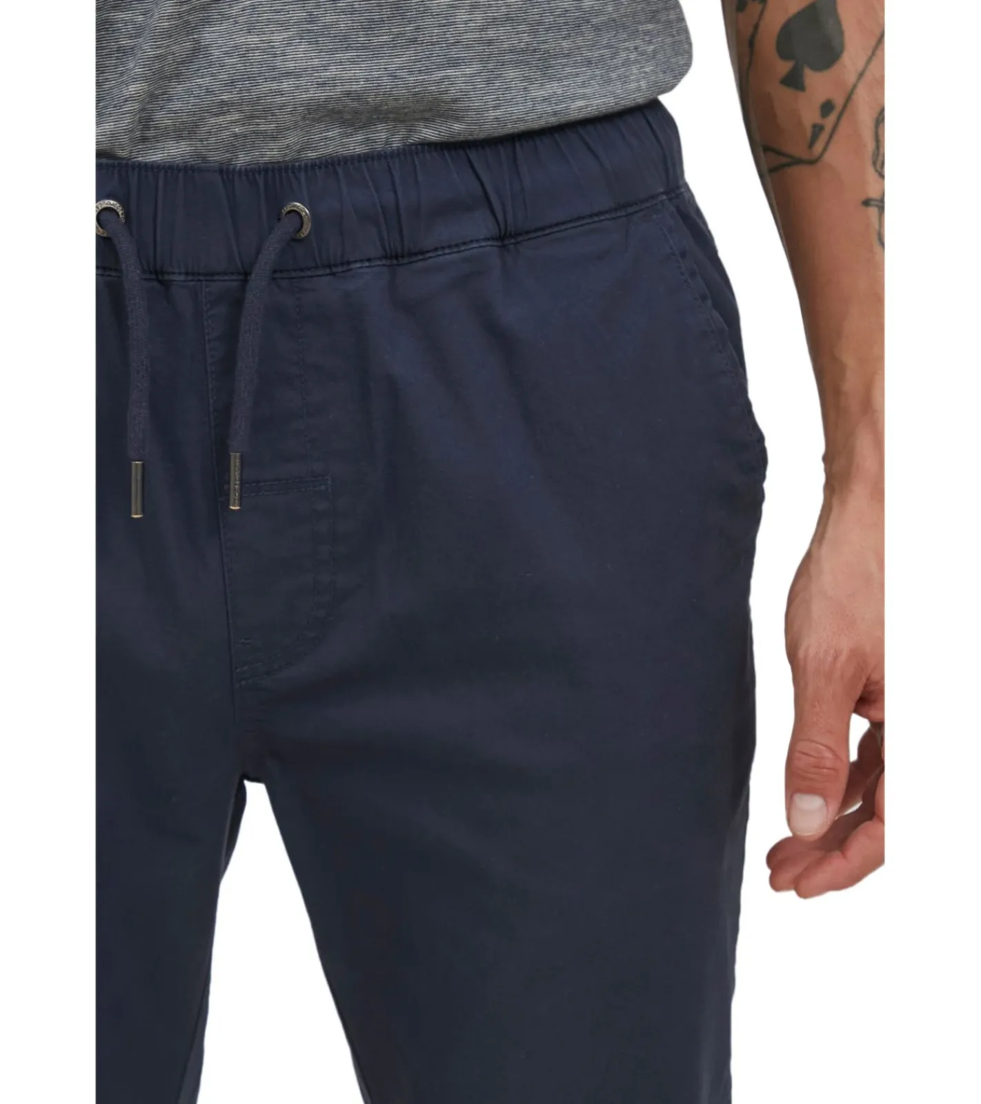 Jogginghosen & Fitnessmode|Jeans & Hosen*11 PROJECT Lounes Herren Stoff-Hose im Jogger-Look Chino-Hose aus Baumwolle 21300795-ME Blau, oder Schwarz Grau