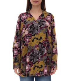 Poloshirts & Blusen*ADIA Damen Bluse modische Sommer-Bluse mit Blumen-Print Langarm-Shirt 67009862 Grau/Schwarz/Gelb