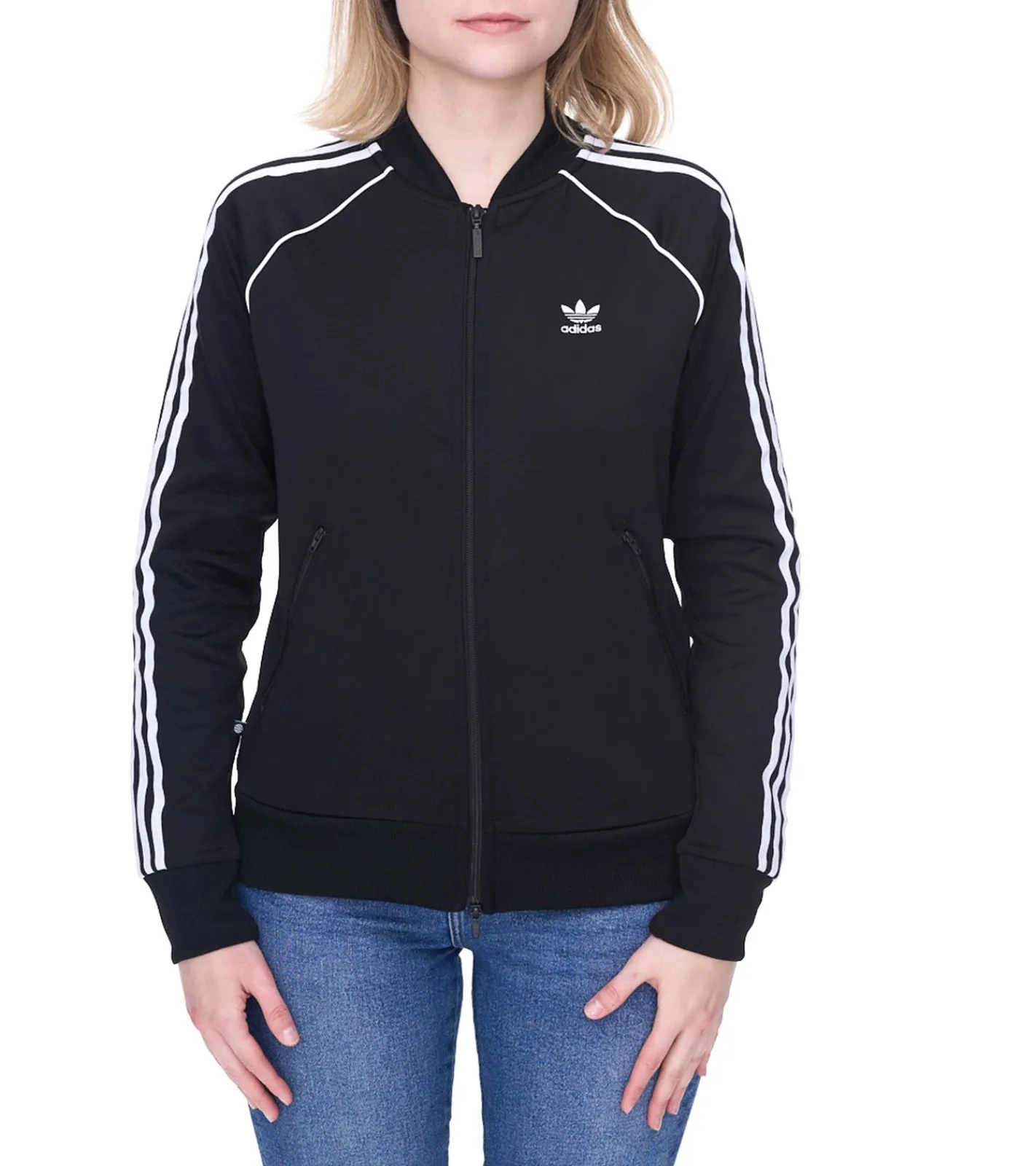 Sportoberbekleidung|Fitnessmode & Jogginghosen*adidas adicolor classics SST Damen Jacke nachhaltige Sport-Jacke mit Stehkragen Fitness-Jacke GD2374 Schwarz