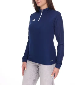 Sportoberbekleidung|Fitnessmode & Jogginghosen*adidas Entrada 22 Damen nachhaltiger Sport-Pullover Trainings-Shirt mit AEROREADY Technologie Troyer-Pullover Langarm-Shirt H57483 Dunkelblau/Weiß