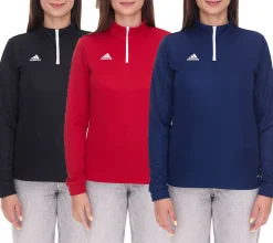 Sportoberbekleidung|Fitnessmode & Jogginghosen*adidas Entrada 22 Damen nachhaltiger Sport-Pullover Trainings-Shirt mit AEROREADY Technologie Troyer-Pullover Langarm-Shirt Rot, Schwarz oder Dunkelblau