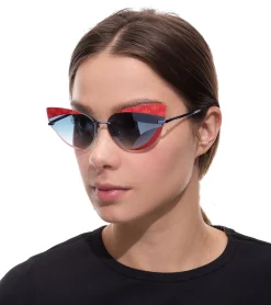 Sonnenbrillen*adidas Sonnen-Brille Damen mit blauen Gläsern und roten Bügeln UVA & UVB Schutz Freizeit-Brille EW3517 Rot