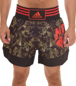 Sportunterbekleidung|Fitnessmode & Jogginghosen*adidas Thaibox-Shorts Kickbox-Shorts für Damen und Herren Sport-Shorts aus Satin mit Allover-Print ADISKB02 C Schwarz/Grün
