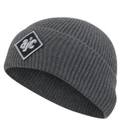 Caps & Mützen*AjC Beanie schlichte Winter-Mütze gemütliche Strick-Beanie mit gesticktem Logo-Patch 60126416 Grau