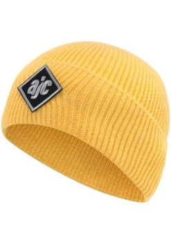 Caps & Mützen*AjC Beanie schlichte Winter-Mütze gemütliche Strick-Beanie mit gesticktem Logo-Patch Gelb, Rot oder Schwarz