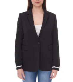 Blazer & Sakko*AjC Damen Blazer hüftlanger Boyfriend-Blazer mit Innenfutter und Ein-Knopf-Verschluss 21639409 Schwarz