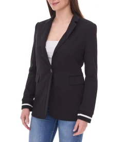 Blazer & Sakko*AjC Damen Blazer hüftlanger Boyfriend-Blazer mit Innenfutter und Ein-Knopf-Verschluss 21639409 Schwarz