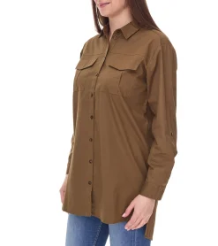 Poloshirts & Blusen*AjC Damen Bluse Oversized Langarm-Shirt aus Baumwolle mit krempelbaren Ärmeln 56957227 Khaki
