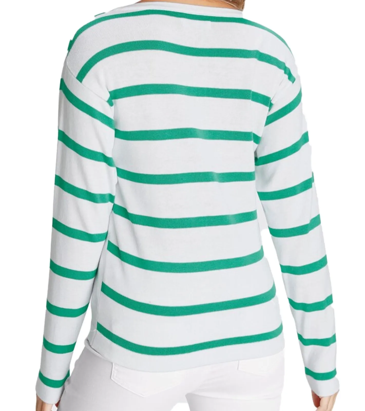 Sweater & Pullover*AjC Damen Feinstrick-Pullover V-Ausschnitt Shirt leichter Frühlings-Pulli 68170465 Weiß/Grün