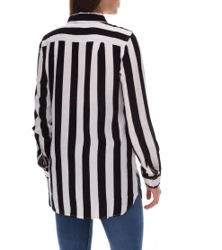 Poloshirts & Blusen*AjC Damen Hemd-Bluse gestreiftes Langarm-Hemd leichte Sommer-Bluse Freizeit-Bluse mit Knopfleiste 21945827 Weiß/Schwarz