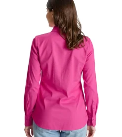 Poloshirts & Blusen*AjC Damen Hemd-Bluse Langarm-Hemd leichte Sommer-Bluse Freizeit-Bluse mit Knopfleiste 52486612 Pink