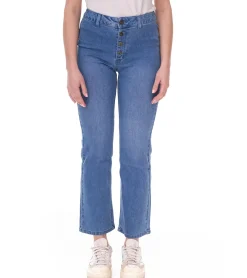 Hosen & Jeans*AjC Damen High Waist Jeans Baumwoll-Hose Bootcut Hose mit Knopfdetails 57009102 Blau